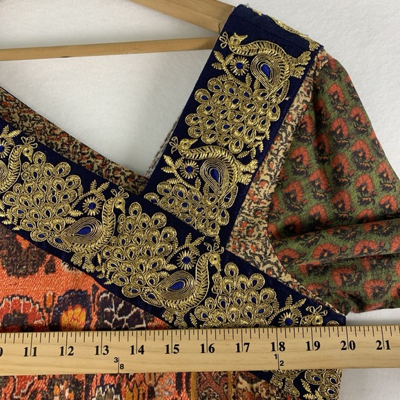 Soft Surroundings Womens Artisian Maxi Dress Medium Metallic Trim Desi India - Picture 5 of 14